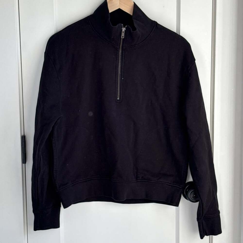 Mate The Label Organic Fleece Half Zip Sweatshirt Black NWOT Small Women’s